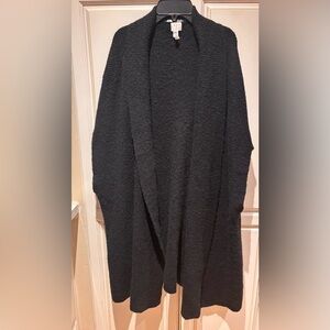 a new day long black nubby sweater open collared cardigan no sleeves one size